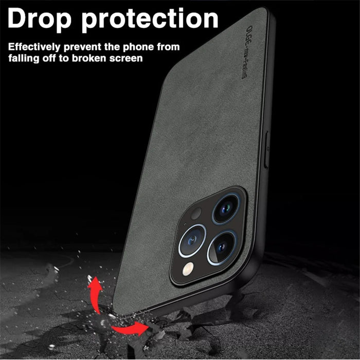 OLGE For iPhone 15 Pro Max PU Leather+TPU Back Case Scratch Resistant Protective Phone Cover - Blue - 6