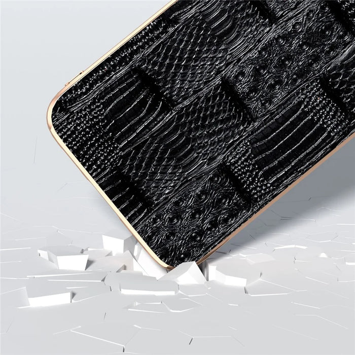 For Samsung Galaxy S23 FE Mahjong Texture Phone Case Genuine Cowhide Leather+PC+TPU Electroplating Cover - Black - 3