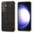 For Samsung Galaxy S23 FE Shockproof Grid Texture Phone Case Genuine Cowhide Leather+PC+TPU Electroplating Cover - Black - 1