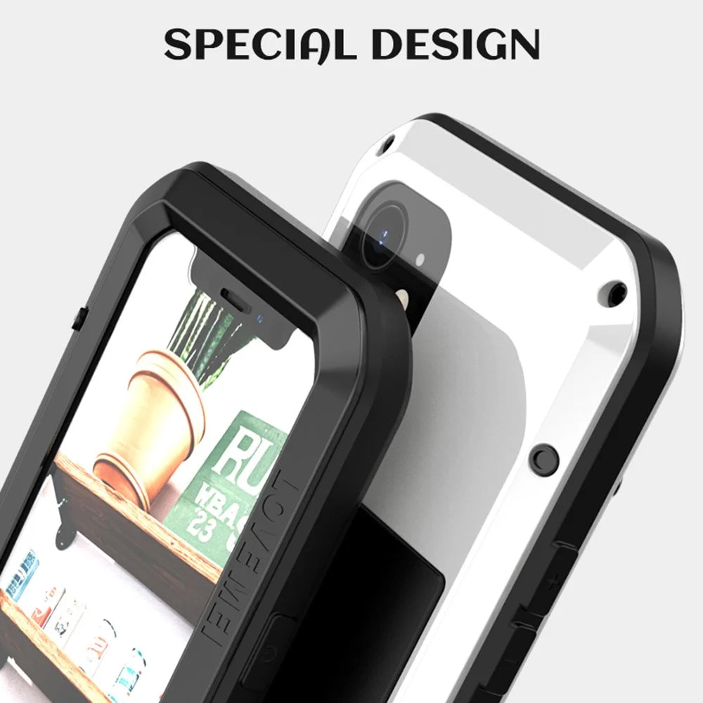 LOVE MEI For iPhone 12 Full Body Protective Cover Shockproof Metal + Silicone Phone Case with Tempered Glass Film - Black - 2