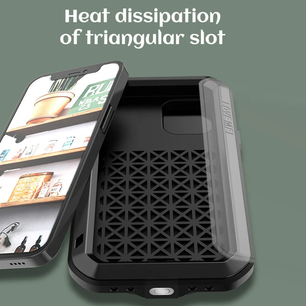 LOVE MEI For iPhone 12 Full Body Protective Cover Shockproof Metal + Silicone Phone Case with Tempered Glass Film - Black - 5