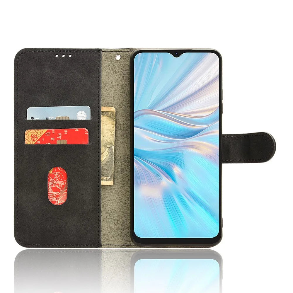For Blackview Oscal C70 Shockproof Case Skin-touch PU Leather Folding Stand Wallet Protective Cover - Black - 2