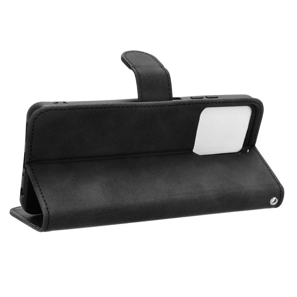 For Blackview Oscal C70 Shockproof Case Skin-touch PU Leather Folding Stand Wallet Protective Cover - Black - 3