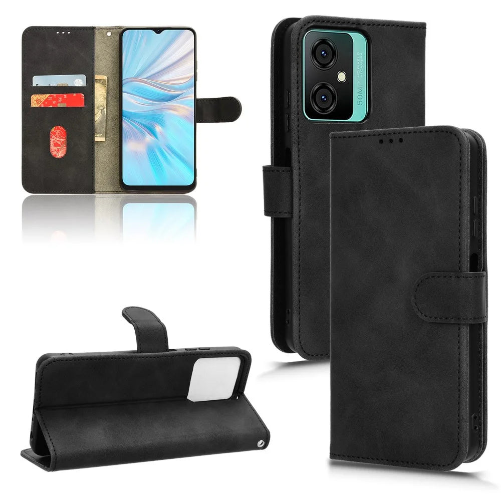 For Blackview Oscal C70 Shockproof Case Skin-touch PU Leather Folding Stand Wallet Protective Cover - Black - 6