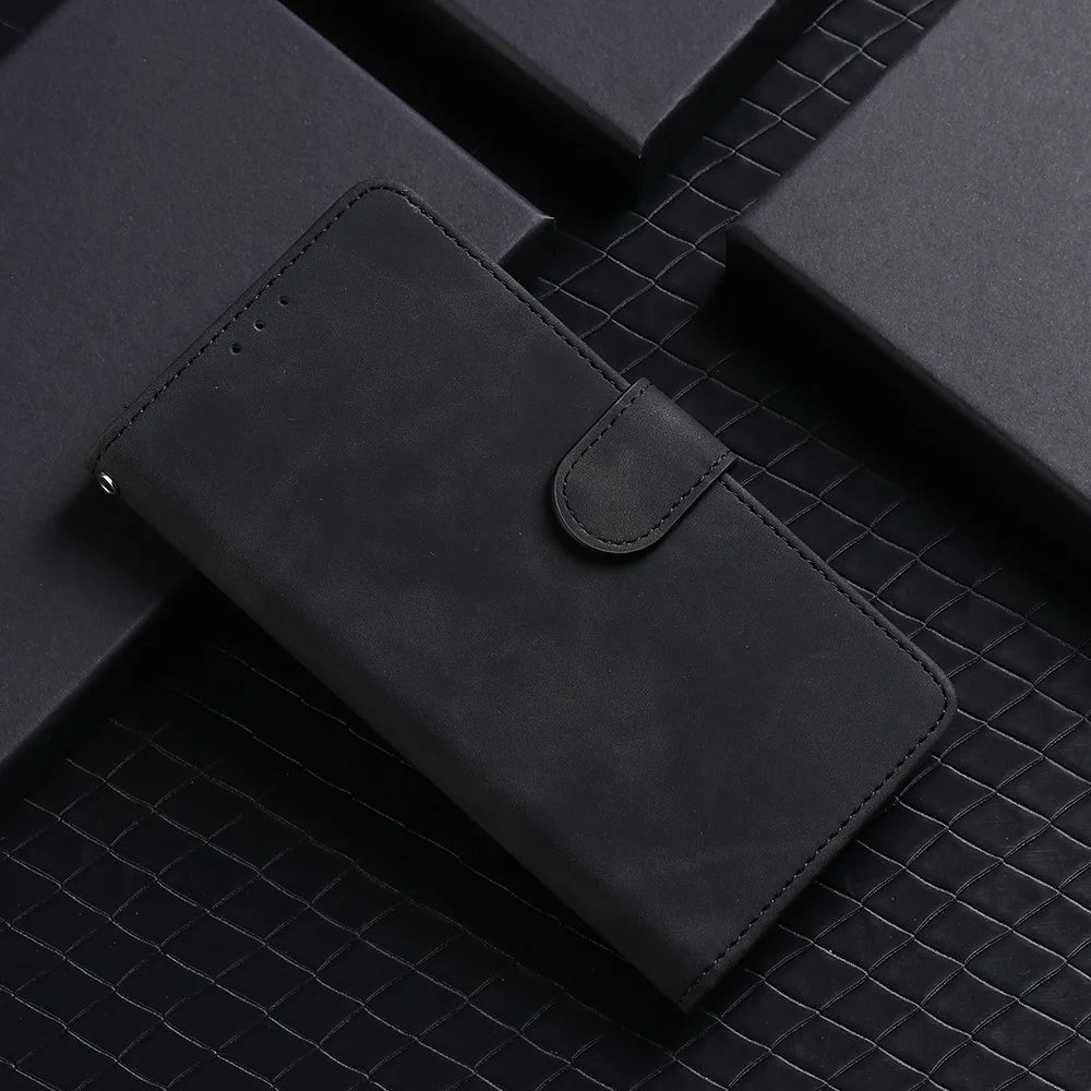 For Blackview Oscal C70 Shockproof Case Skin-touch PU Leather Folding Stand Wallet Protective Cover - Black - 7