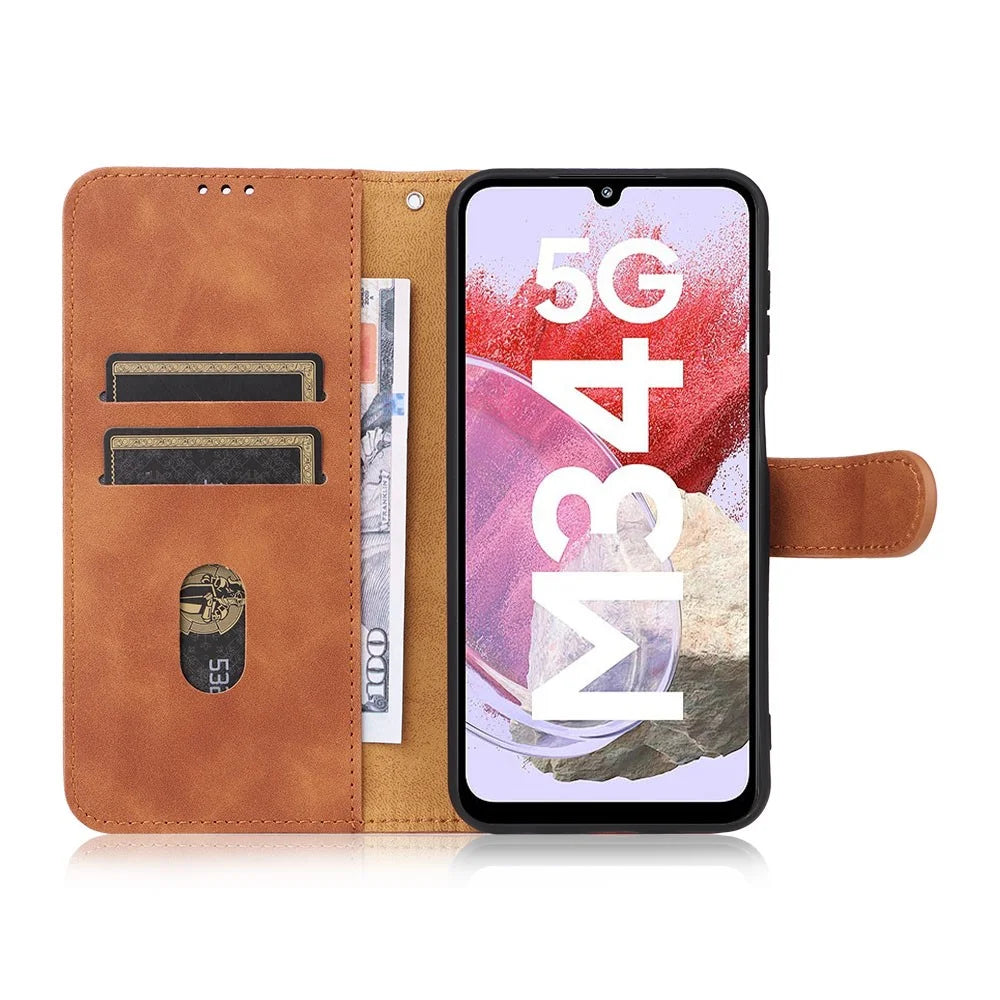 For Samsung Galaxy F34 5G / M34 5G Stand Skin-touch Phone Case Wallet PU Leather Full Protection Phone Cover - Brown - 2