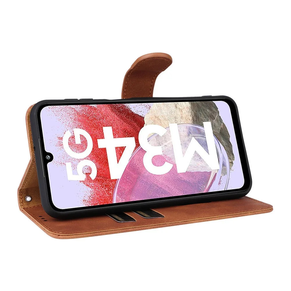 For Samsung Galaxy F34 5G / M34 5G Stand Skin-touch Phone Case Wallet PU Leather Full Protection Phone Cover - Brown - 3