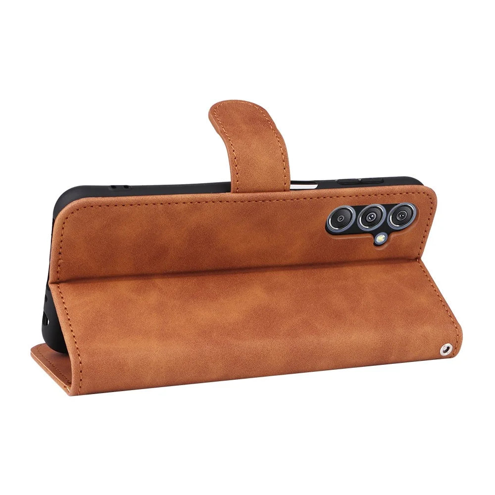 For Samsung Galaxy F34 5G / M34 5G Stand Skin-touch Phone Case Wallet PU Leather Full Protection Phone Cover - Brown - 4