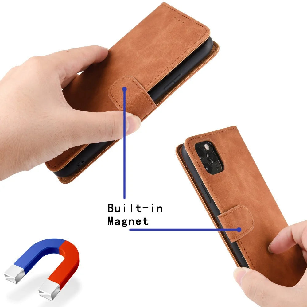 For Samsung Galaxy F34 5G / M34 5G Stand Skin-touch Phone Case Wallet PU Leather Full Protection Phone Cover - Brown - 6