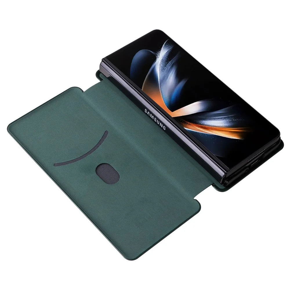 For Samsung Galaxy Z Fold5 5G Carbon Fiber Texture Card Holder Case Leather Stand Anti-drop Phone Cover - Green - 2