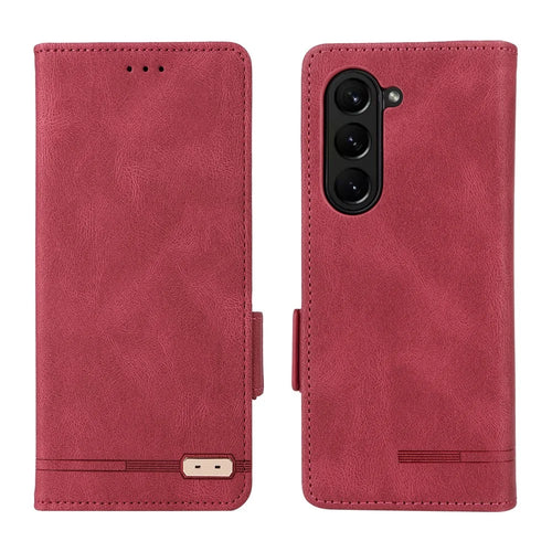 For Samsung Galaxy Z Fold5 5G Fall Proof Hardware Decor Phone Case PU Leather Wallet Stand Cover - Rose - 1
