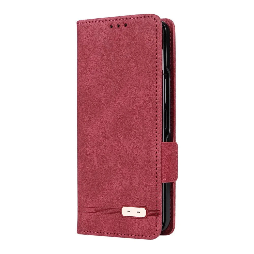 For Samsung Galaxy Z Fold5 5G Fall Proof Hardware Decor Phone Case PU Leather Wallet Stand Cover - Rose - 5