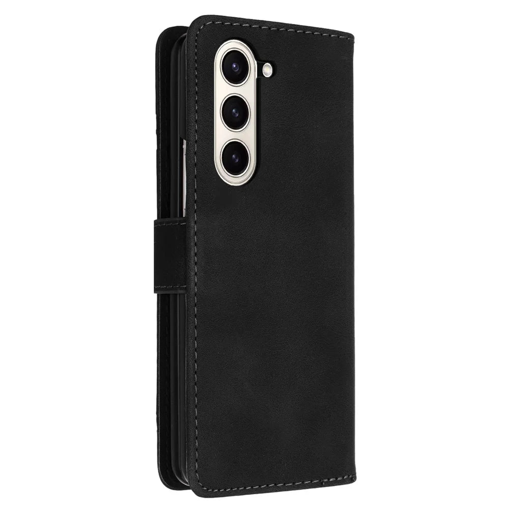 YX0040 For Samsung Galaxy Z Fold5 5G Card Slots Case PU Leather+PC Imprinted Phone Cover - Black - 5