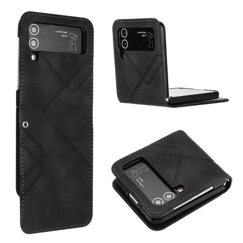 YX0040 For Samsung Galaxy Z Flip4 5G Phone Case PU Leather+PC Pattern Imprinted Cover - Black - 1