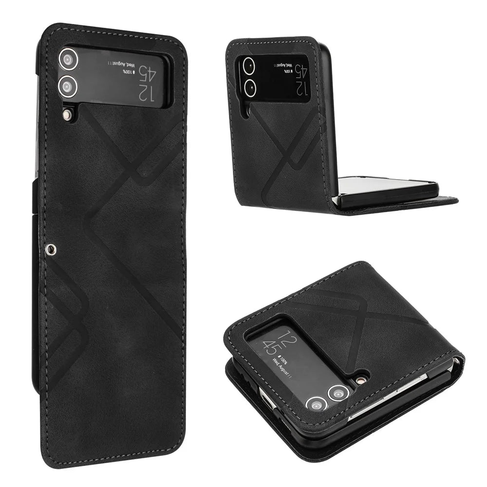 YX0040 For Samsung Galaxy Z Flip4 5G Phone Case PU Leather+PC Pattern Imprinted Cover - Black - 1