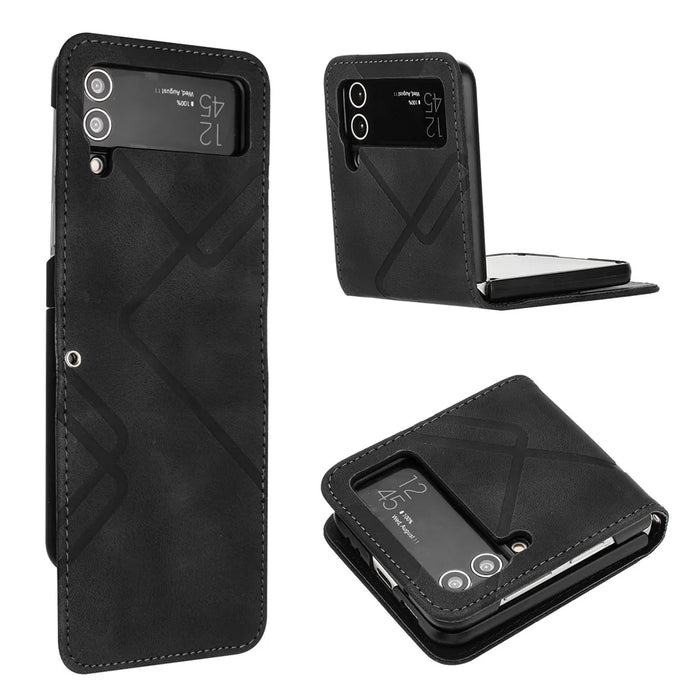 YX0040 For Samsung Galaxy Z Flip4 5G Phone Case PU Leather+PC Pattern Imprinted Cover - Black - 1