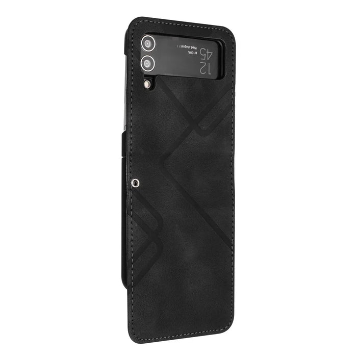 YX0040 For Samsung Galaxy Z Flip4 5G Phone Case PU Leather+PC Pattern Imprinted Cover - Black - 2