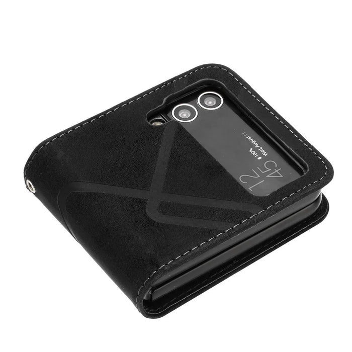 YX0040 For Samsung Galaxy Z Flip4 5G Phone Case PU Leather+PC Pattern Imprinted Cover - Black - 3