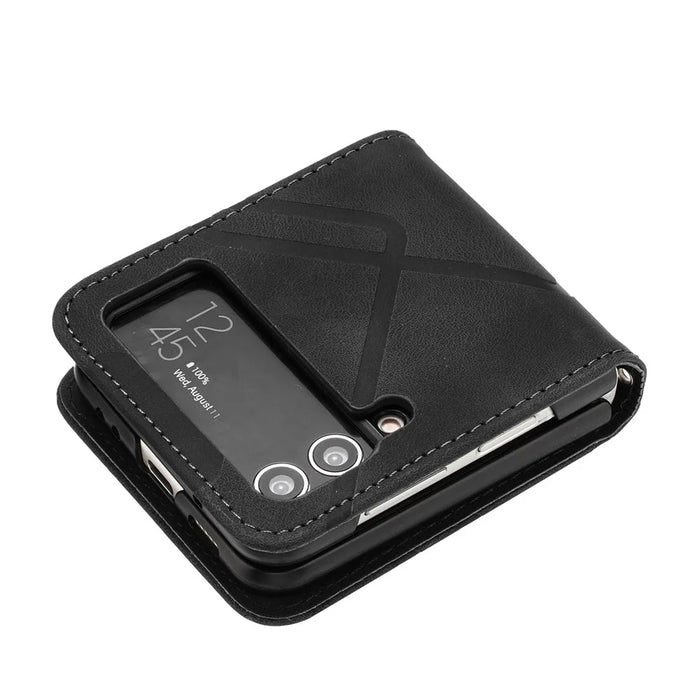 YX0040 For Samsung Galaxy Z Flip4 5G Phone Case PU Leather+PC Pattern Imprinted Cover - Black - 4