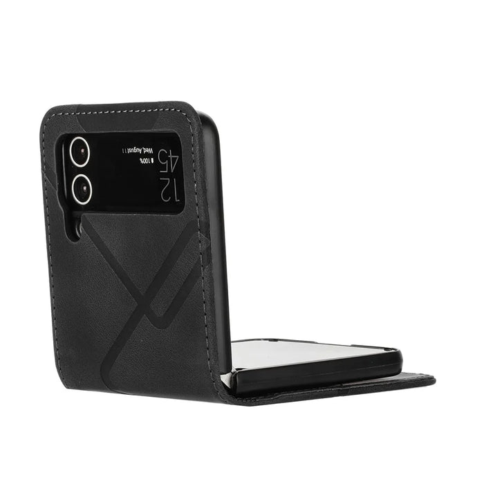 YX0040 For Samsung Galaxy Z Flip4 5G Phone Case PU Leather+PC Pattern Imprinted Cover - Black - 5