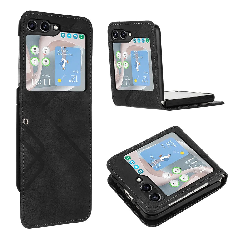 YX0040 For Samsung Galaxy Z Flip5 5G PU Leather+PC Shell Pattern Imprinted Protective Phone Case - Black - 1