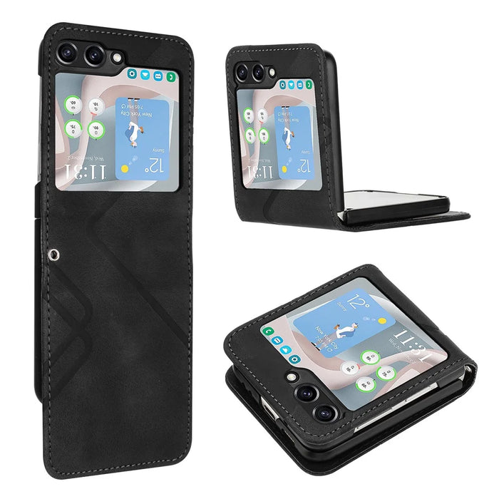 YX0040 For Samsung Galaxy Z Flip5 5G PU Leather+PC Shell Pattern Imprinted Protective Phone Case - Black - 1