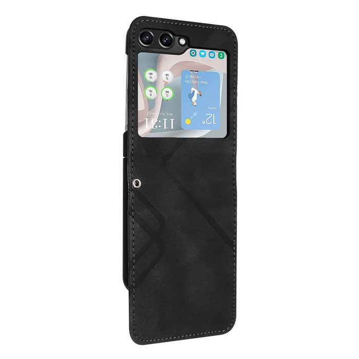 YX0040 For Samsung Galaxy Z Flip5 5G PU Leather+PC Shell Pattern Imprinted Protective Phone Case - Black - 2