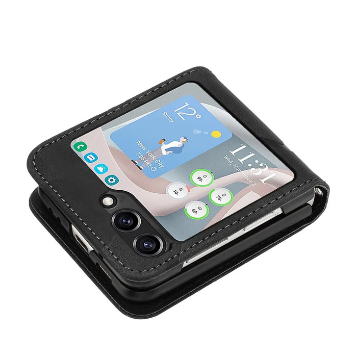 YX0040 For Samsung Galaxy Z Flip5 5G PU Leather+PC Shell Pattern Imprinted Protective Phone Case - Black - 4