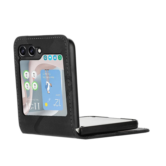 YX0040 For Samsung Galaxy Z Flip5 5G PU Leather+PC Shell Pattern Imprinted Protective Phone Case - Black - 5