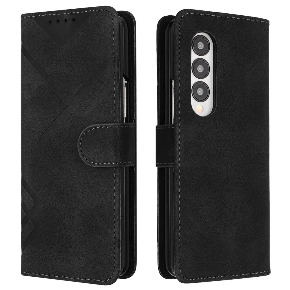 YX0040 For Samsung Galaxy Z Fold4 5G PU Leather+PC Card Holder Case Imprinted Phone Cover - Black - 1