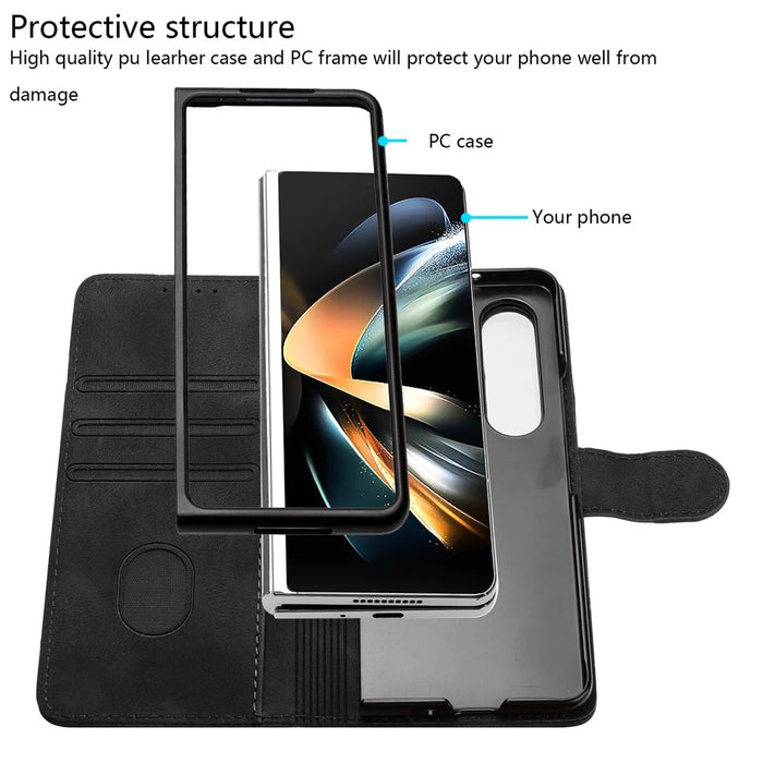 YX0040 For Samsung Galaxy Z Fold4 5G PU Leather+PC Card Holder Case Imprinted Phone Cover - Black - 3