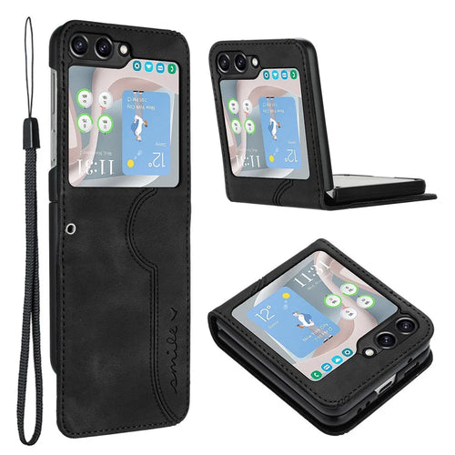 YX0030 For Samsung Galaxy Z Flip5 5G Imprinted PU Leather+PC Phone Case Ultra-Thin Shockproof Cover - Black - 1