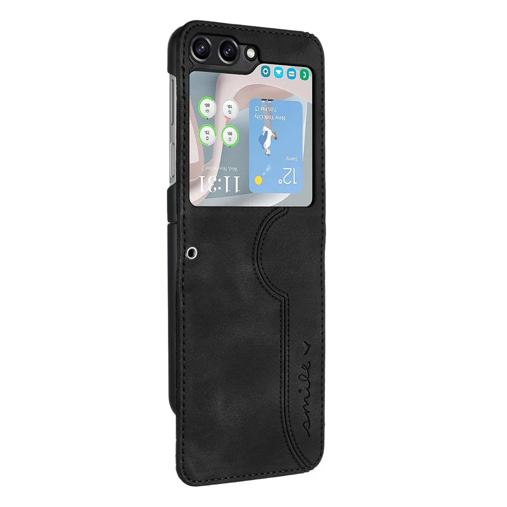 YX0030 For Samsung Galaxy Z Flip5 5G Imprinted PU Leather+PC Phone Case Ultra-Thin Shockproof Cover - Black - 2