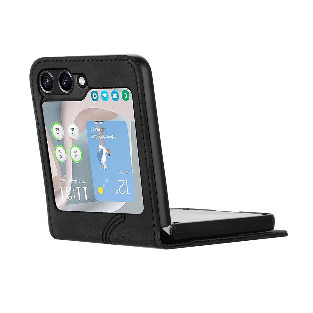 YX0030 For Samsung Galaxy Z Flip5 5G Imprinted PU Leather+PC Phone Case Ultra-Thin Shockproof Cover - Black - 3
