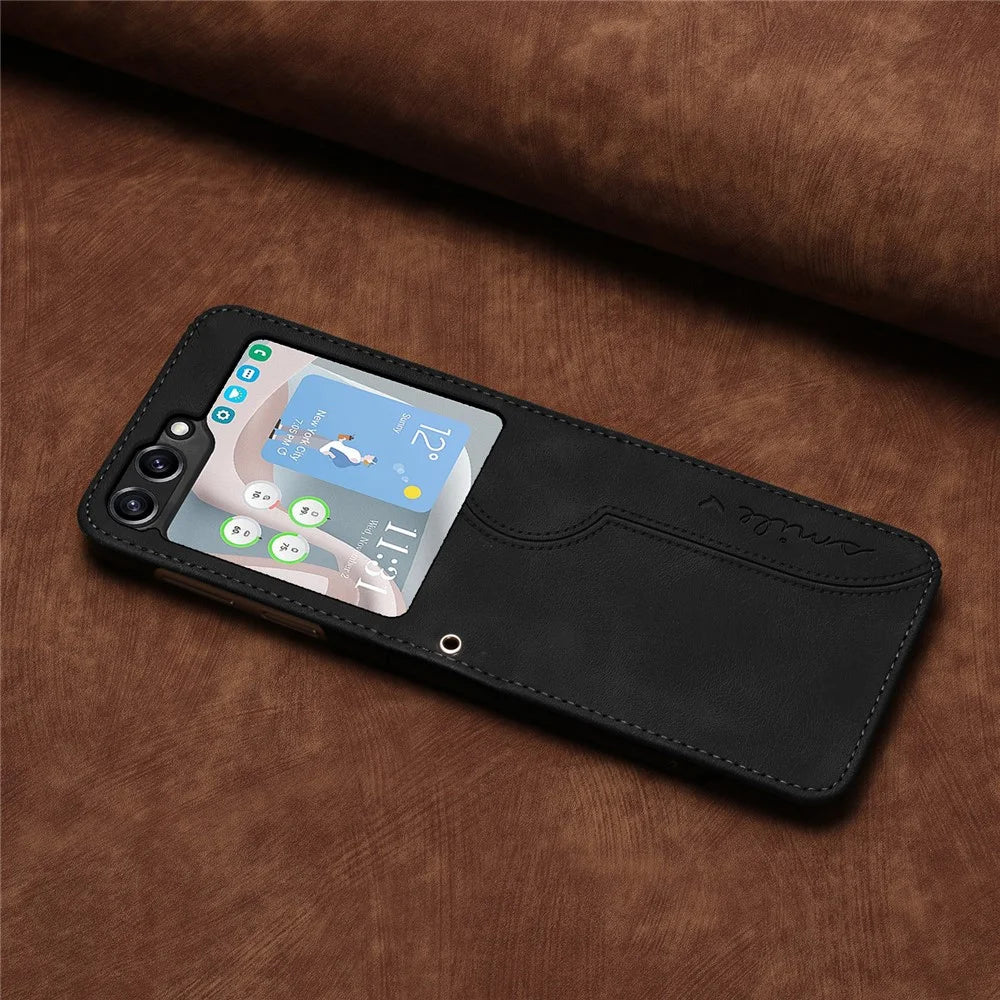 YX0030 For Samsung Galaxy Z Flip5 5G Imprinted PU Leather+PC Phone Case Ultra-Thin Shockproof Cover - Black - 5
