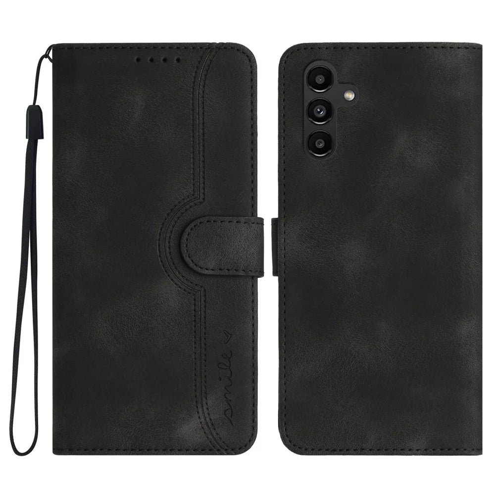 YX003 Wallet Case for Samsung Galaxy A24 4G (162.1 x 77.6 x 8.3mm), PU Leather Pattern Imprinted Stand Phone Cover - Black - 1