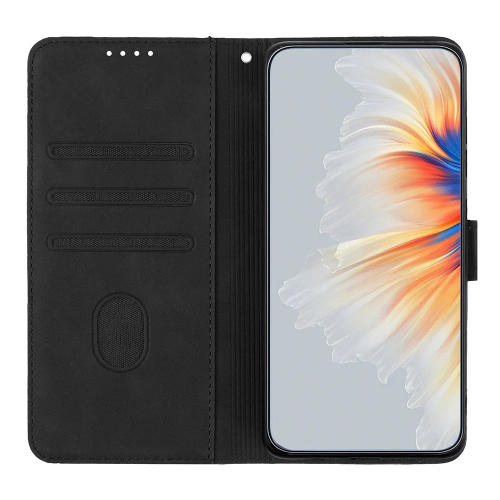 YX003 Wallet Case for Samsung Galaxy A24 4G (162.1 x 77.6 x 8.3mm), PU Leather Pattern Imprinted Stand Phone Cover - Black - 3