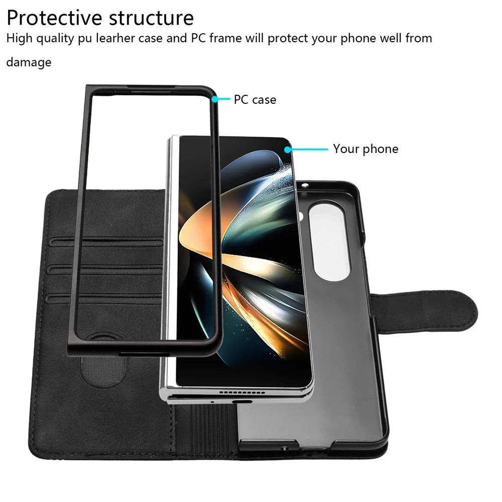 YX0030 For Samsung Galaxy Z Fold5 5G Card Slots Protective Phone Case PU Leather+PC Imprinted Cover - Black - 3