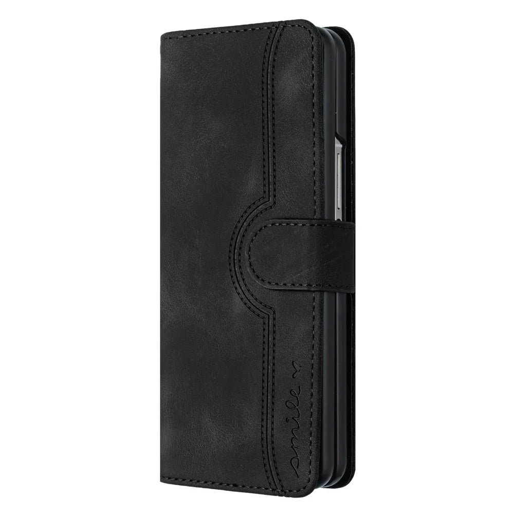 YX0030 For Samsung Galaxy Z Fold5 5G Card Slots Protective Phone Case PU Leather+PC Imprinted Cover - Black - 4
