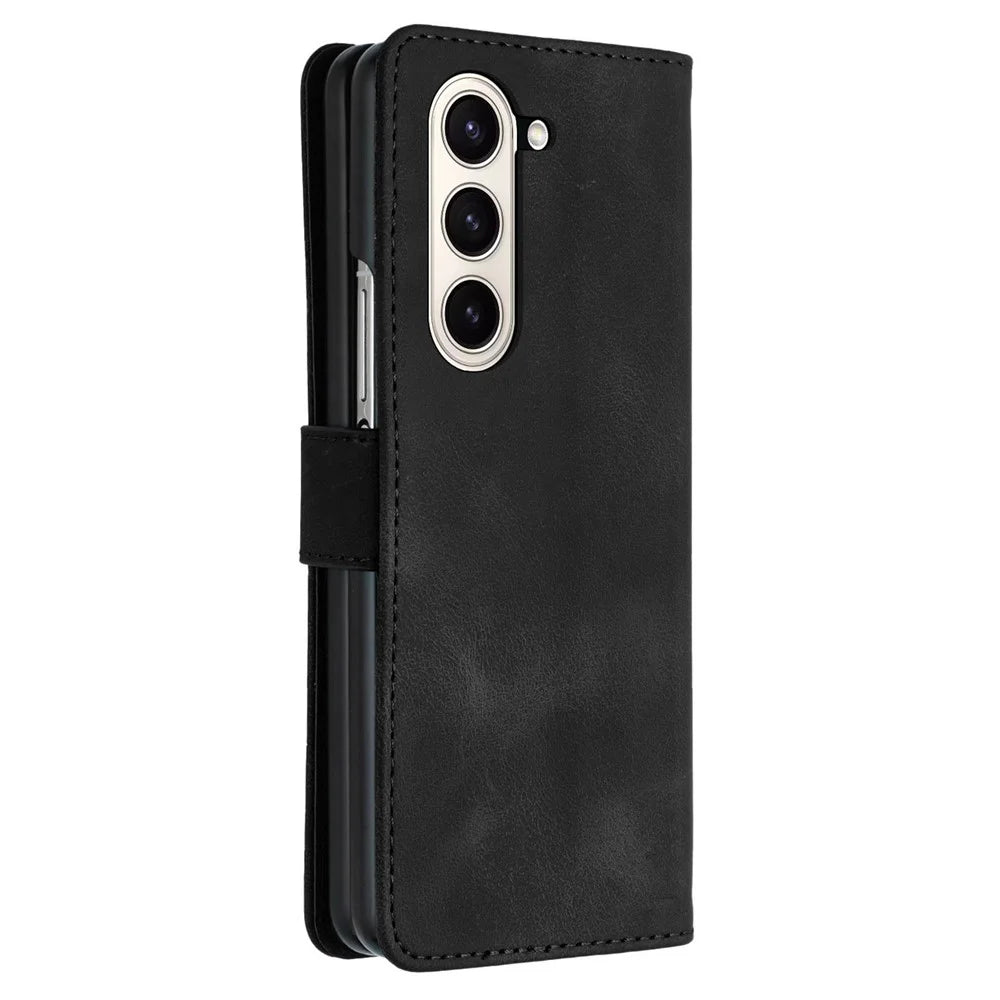 YX0030 For Samsung Galaxy Z Fold5 5G Card Slots Protective Phone Case PU Leather+PC Imprinted Cover - Black - 5
