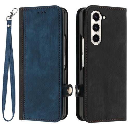 YX0020 For Samsung Galaxy Z Fold5 5G PU Leather+PC Phone Case Card Slots Shockproof Cover - Sapphire - 1