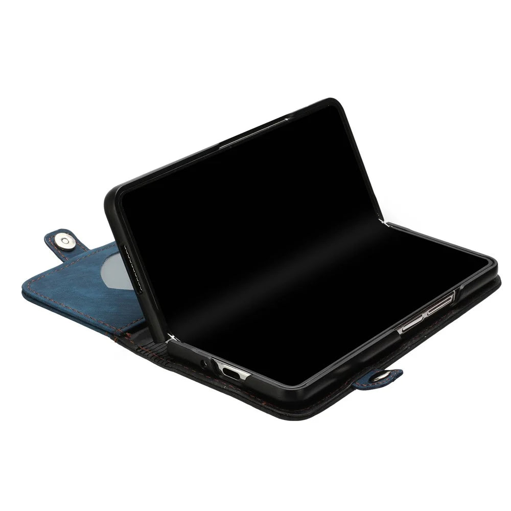 YX0020 For Samsung Galaxy Z Fold5 5G PU Leather+PC Phone Case Card Slots Shockproof Cover - Sapphire - 2