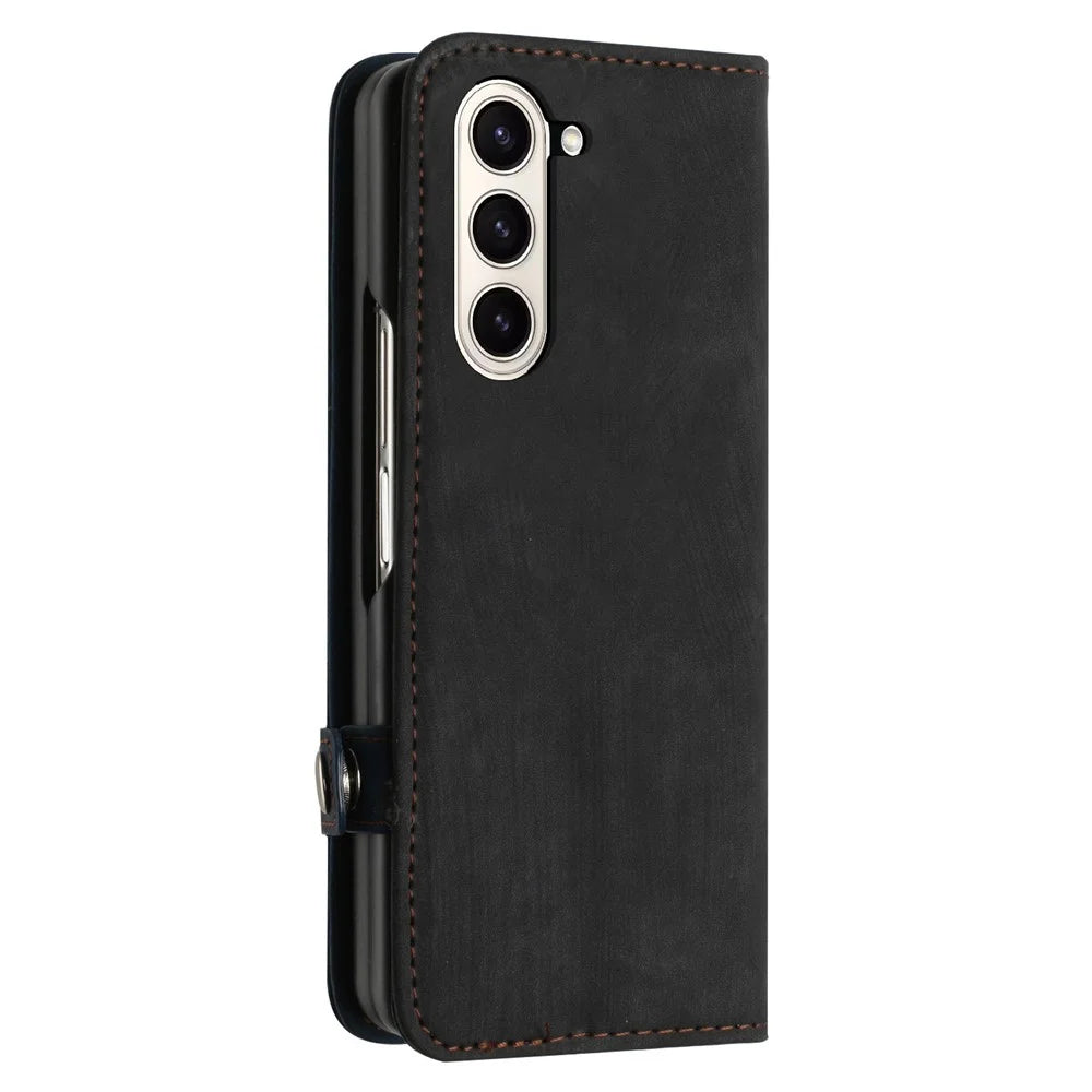 YX0020 For Samsung Galaxy Z Fold5 5G PU Leather+PC Phone Case Card Slots Shockproof Cover - Sapphire - 5