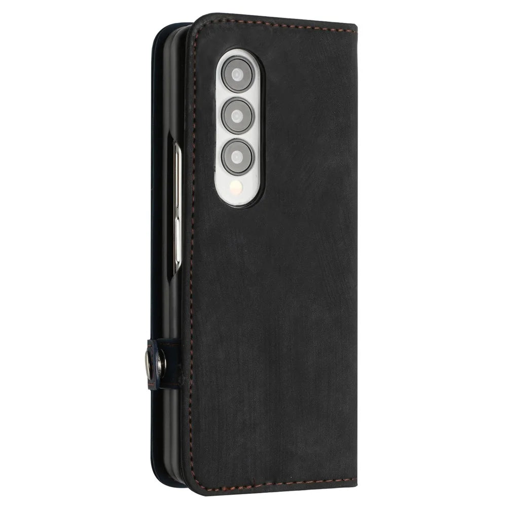 YX0020 For Samsung Galaxy Z Fold4 5G Card Holder Slots Phone Case PU Leather+PC Protective Cover - Sapphire - 5