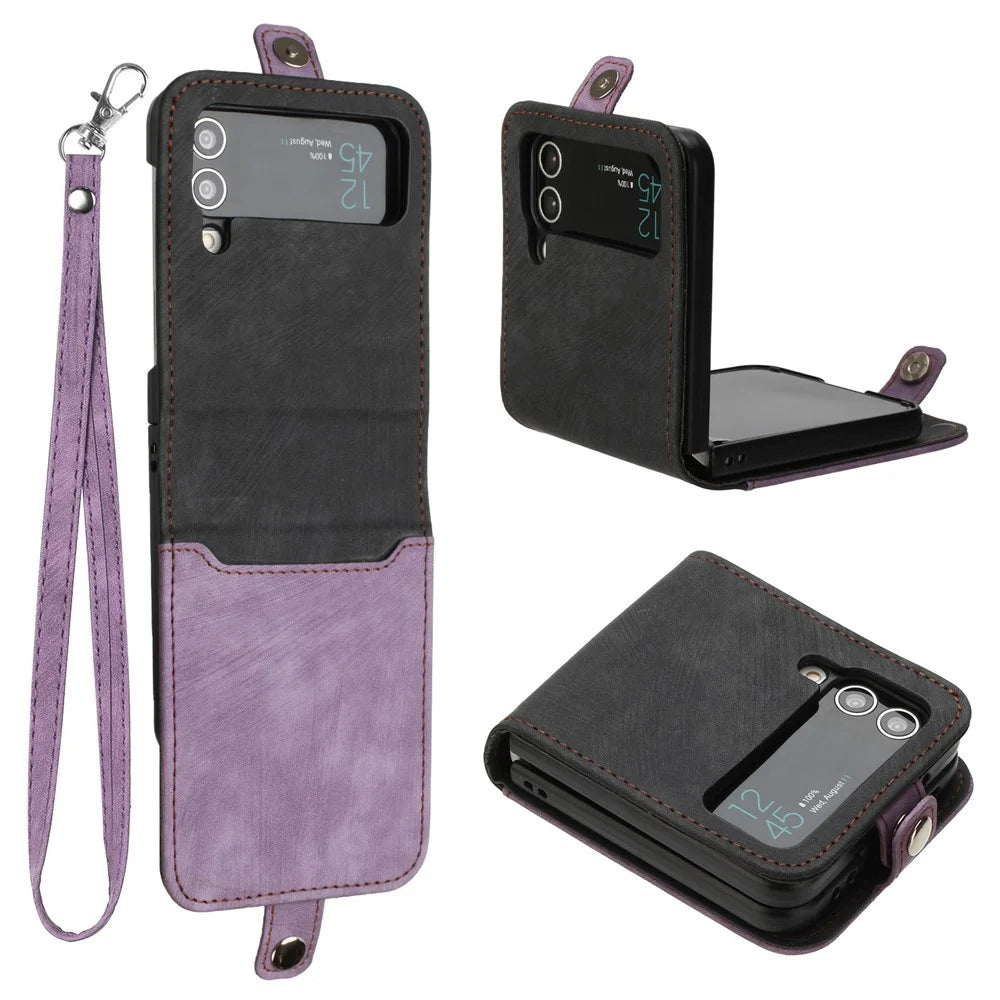 YX0020 For Samsung Galaxy Z Flip4 5G Card Holder Phone Case PU Leather+PC Phone Cover - Purple - 1