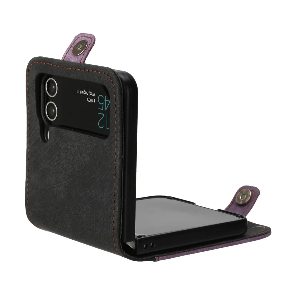 YX0020 For Samsung Galaxy Z Flip4 5G Card Holder Phone Case PU Leather+PC Phone Cover - Purple - 4
