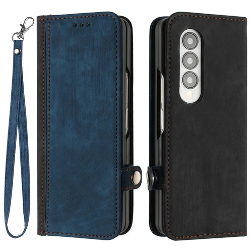 YX0020 For Samsung Galaxy Z Fold3 5G PU Leather Phone Case Card Holder Phone Cover - Sapphire - 1