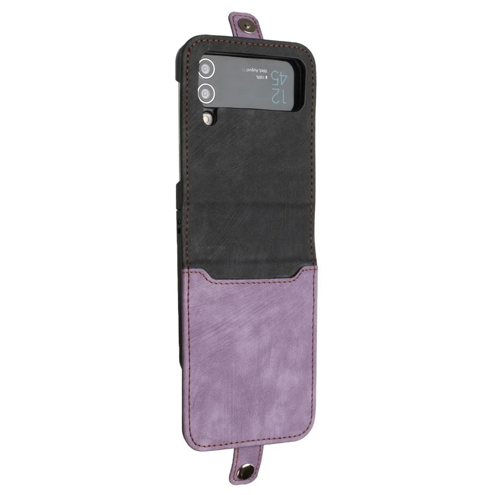 YX0020 For Samsung Galaxy Z Flip3 5G PU Leather+PC Case Card Holder Folding Phone Cover - Purple - 2
