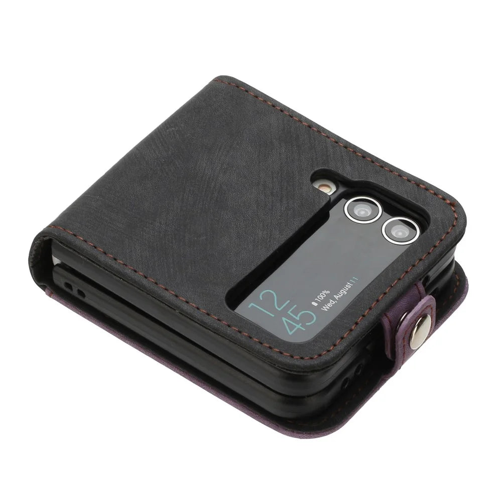 YX0020 For Samsung Galaxy Z Flip3 5G PU Leather+PC Case Card Holder Folding Phone Cover - Purple - 3