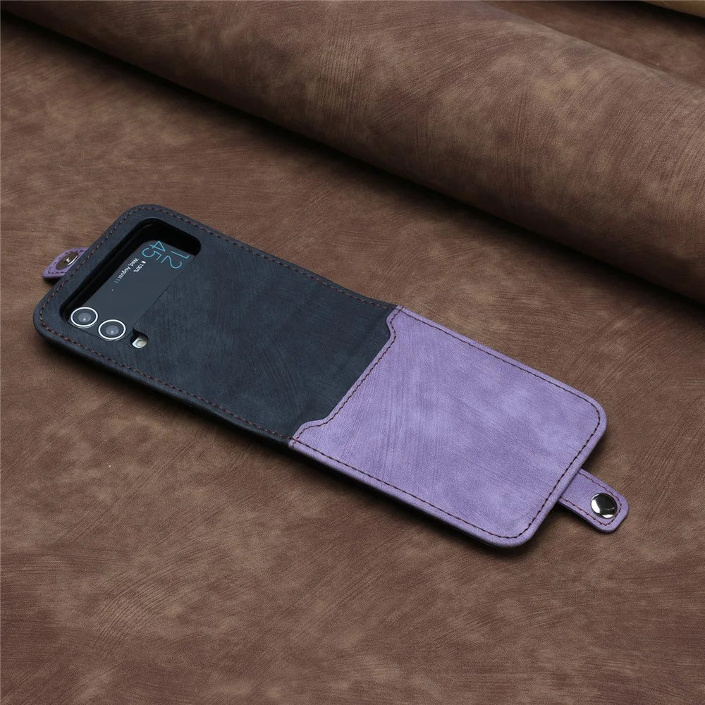 YX0020 For Samsung Galaxy Z Flip3 5G PU Leather+PC Case Card Holder Folding Phone Cover - Purple - 5